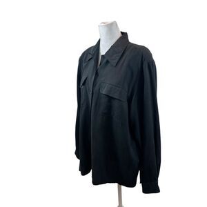 Ladies Vintage Silk Ncounter Brand Black Silk Button Down Blouse Size Large‎
